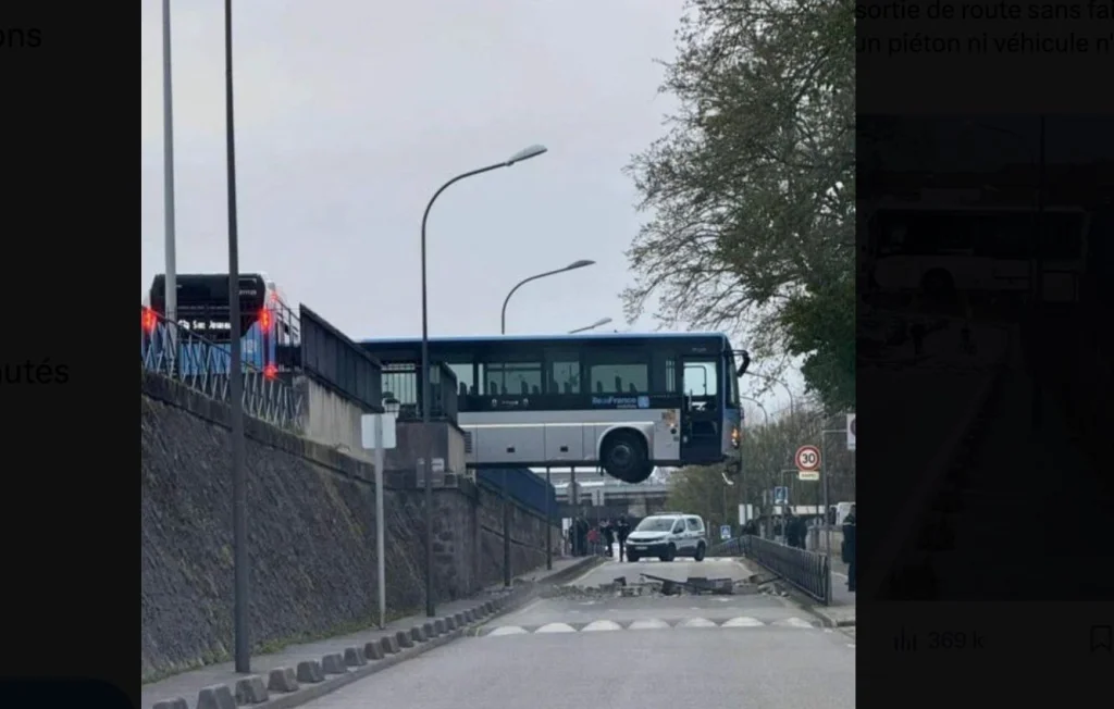 Bus suspendu dans le vide à Meaux : une grue mobilisée pour stabiliser l'engin