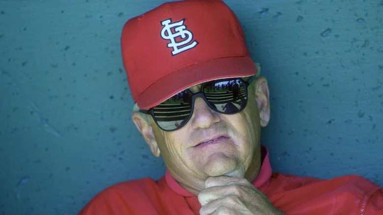 white herzog cardinals hat dugout