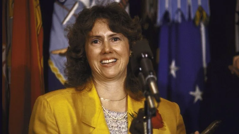 christa mcauliffe smiling yellow jacket