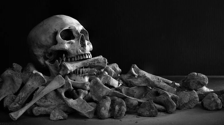 Collapsed human skeleton