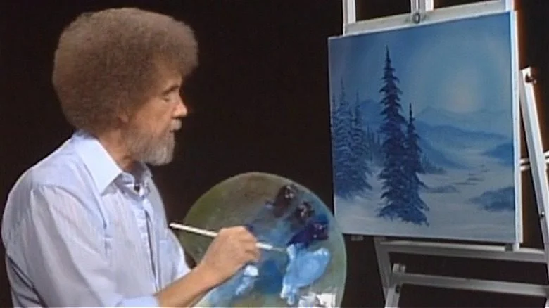 bob ross peignant une scène de plage