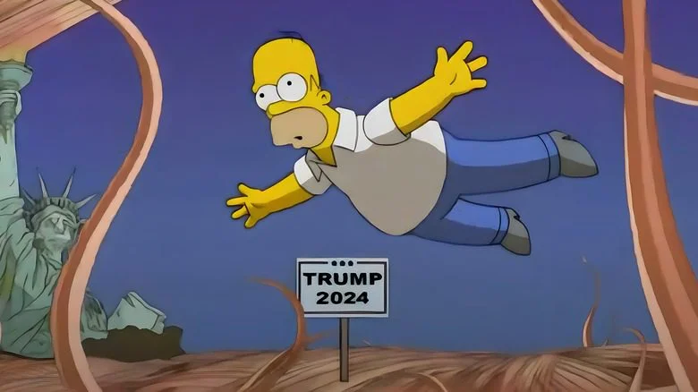 Homer flottant à travers les cheveux de Trump