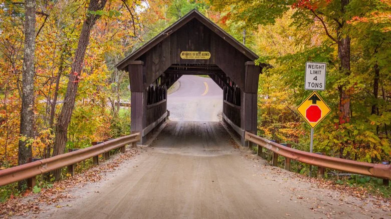 Le Pont d'Emily sous des arbres aux feuilles jaunes