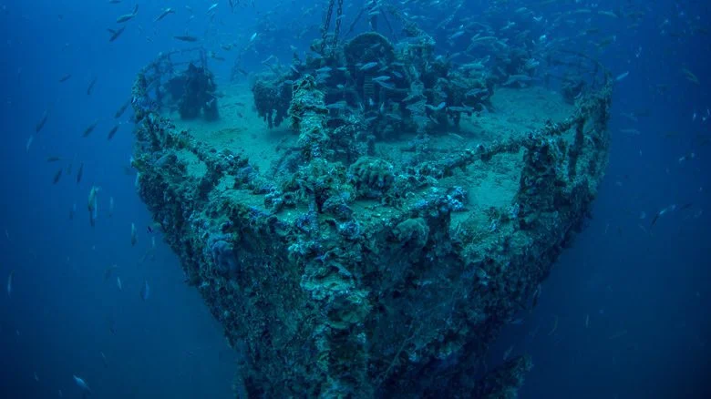 Épave de navire de l'ère de la Seconde Guerre mondiale dans l'océan