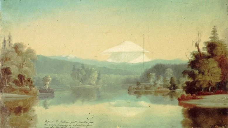 Paysage de lac et d'arbres, peinture