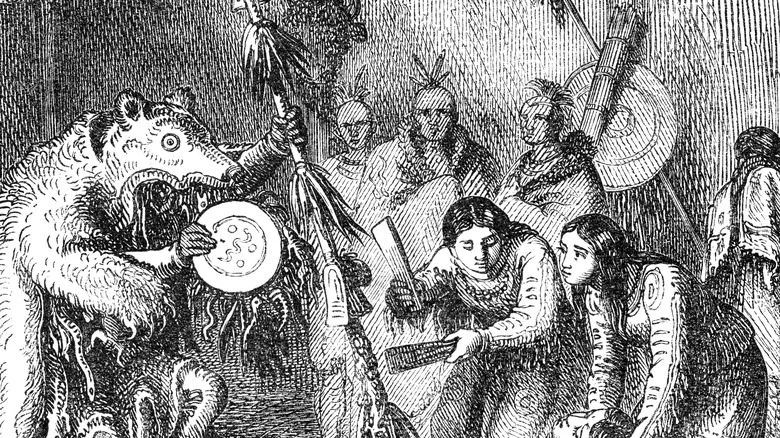 Illustration d'un guérisseur traitant un patient