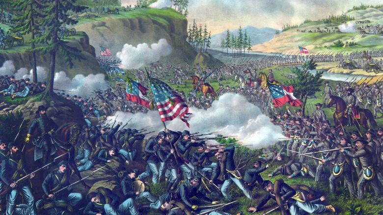 Peinture de soldats américains du 19e siècle en bataille