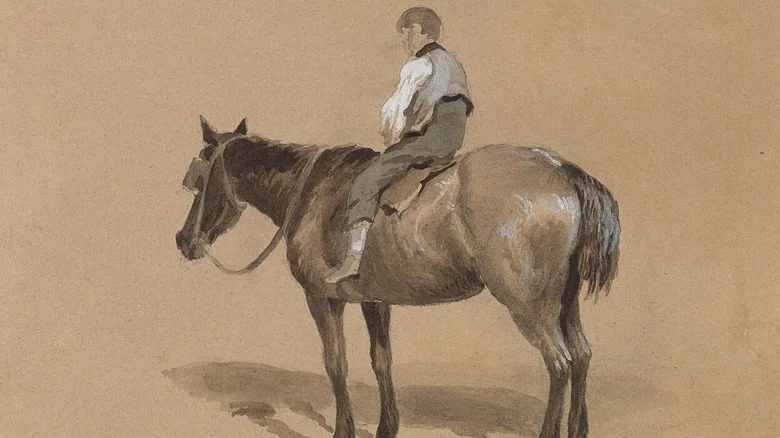 Dessin d'un garçon d'écurie sur un poney