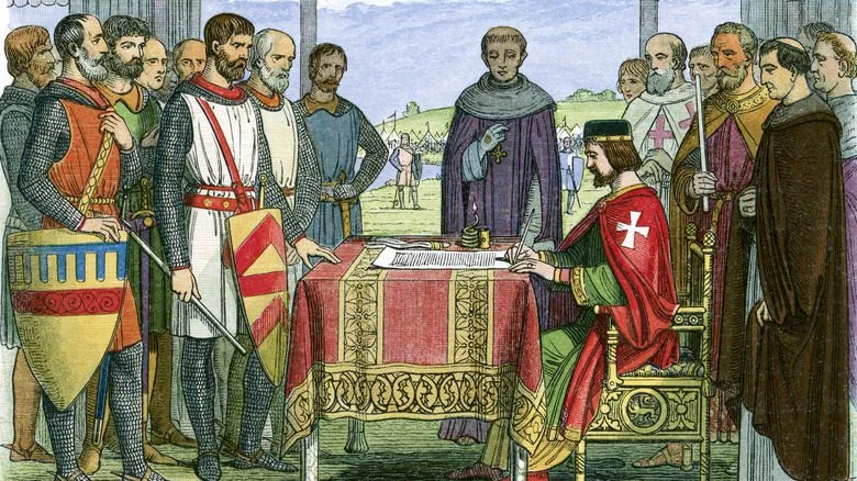 Œuvre d'art du roi Jean signant la Magna Carta