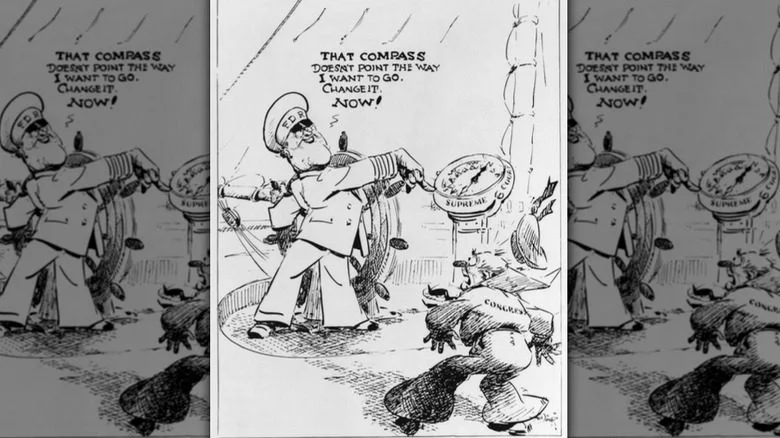Caricature de 1937 critiquant la réforme de la Cour suprême