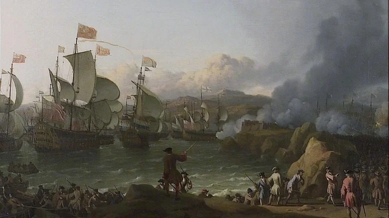 Peinture de navires de guerre entrant dans le port