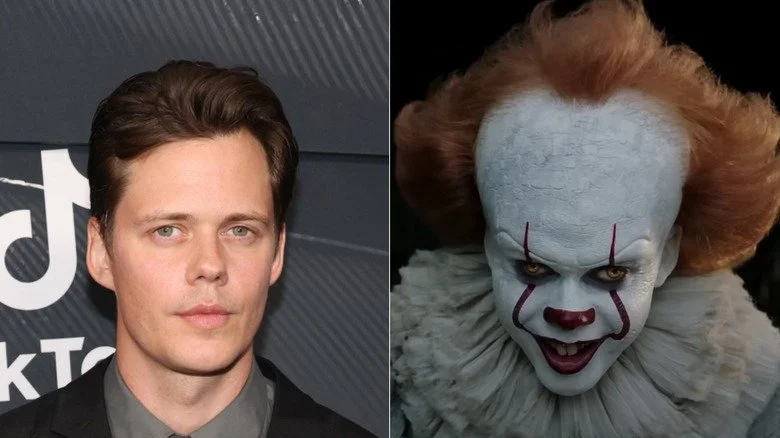 Image divisée de Bill Skarsgård et Pennywise d'It