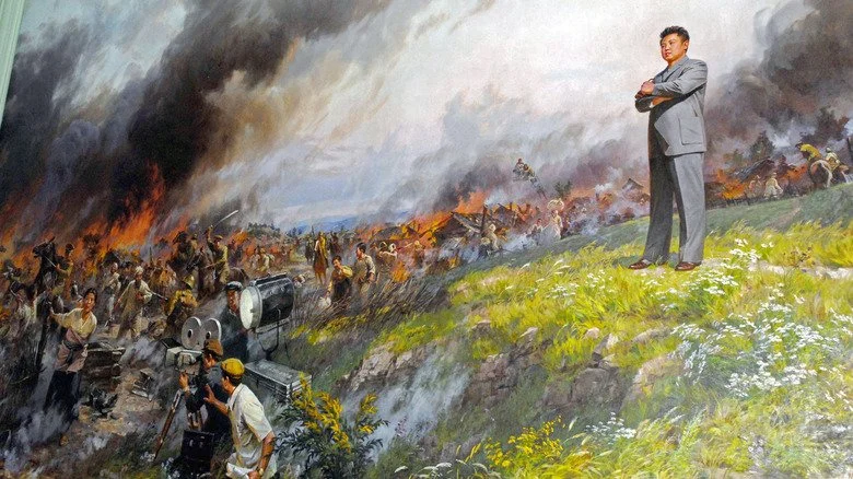 Peinture de Kim Jong-il sur un plateau de tournage