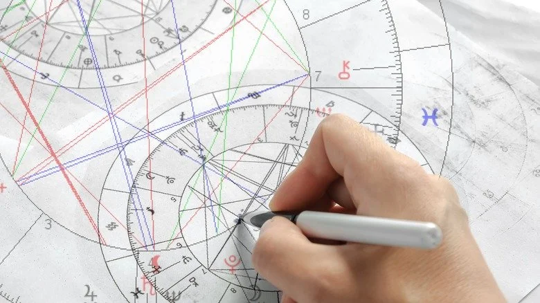 Astrologer drawing a birth chart
