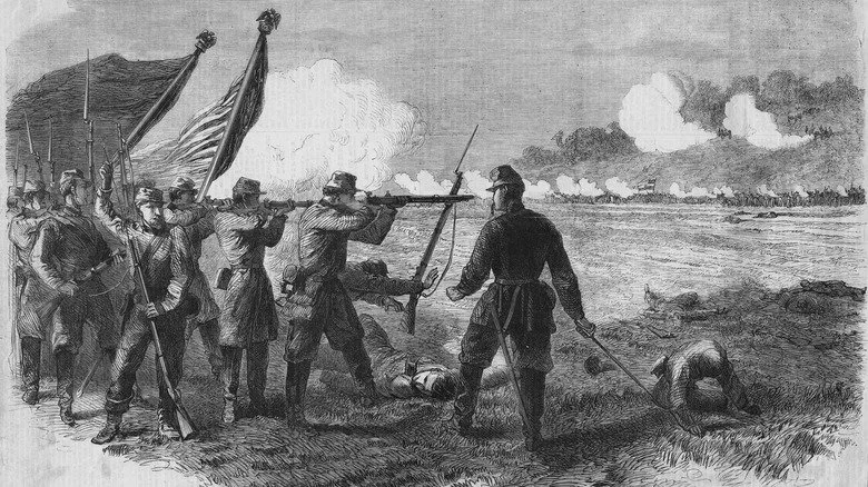Représentation artistique des volontaires de New York en action à Bull Run