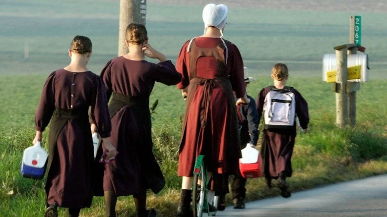 Femmes Amish marchant sur la route
