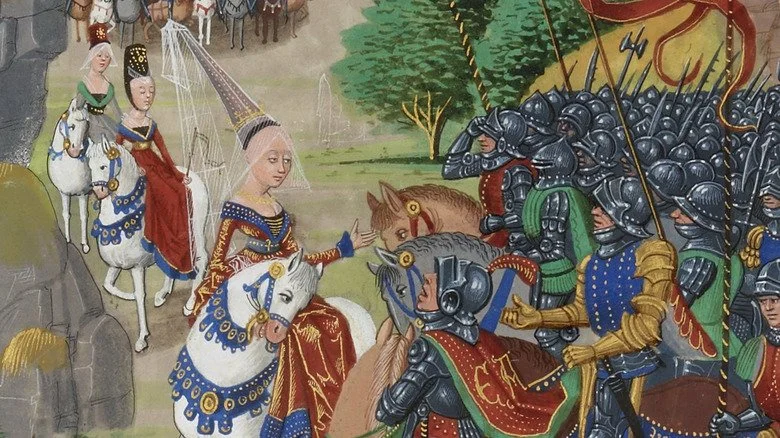 Philippa de Hainaut à cheval dans un livre médiéval