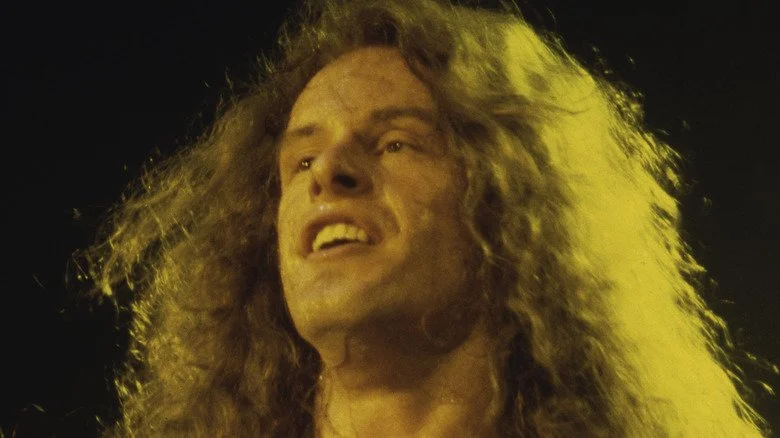 Ted Nugent en concert, cheveux longs, lumière jaune