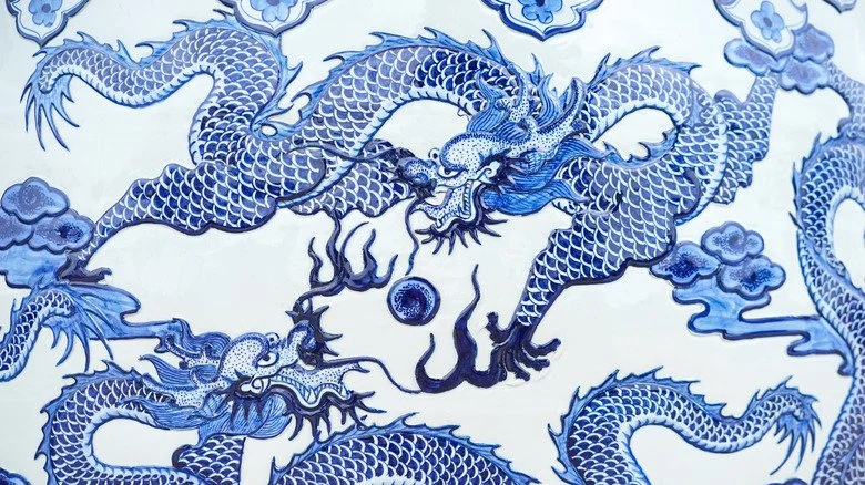 Motif de dragon oriental en bleu