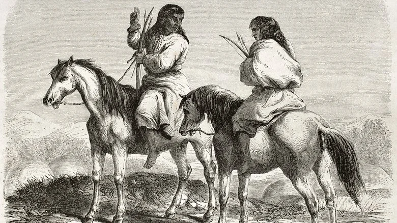 Deux Comanche en concertation dans une gravure