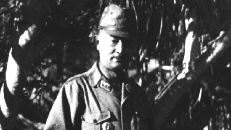 Tadamichi Kuribayashi standing by trees at iwo jima