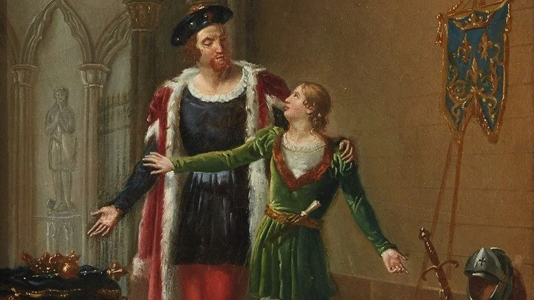 Charles V, le futur Charles VI, peignant en gesticulant avec une armure et une couronne