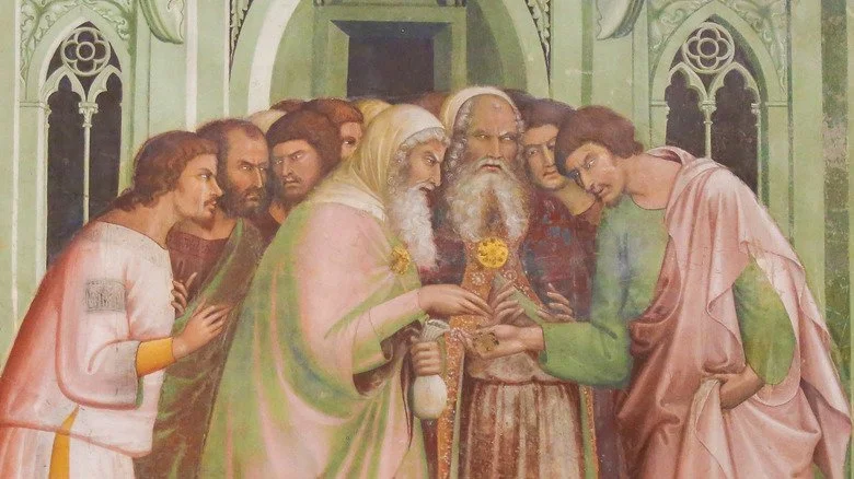 Judas recevant 30 pièces d'argent