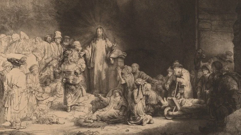 engraving depicting jesus preaching