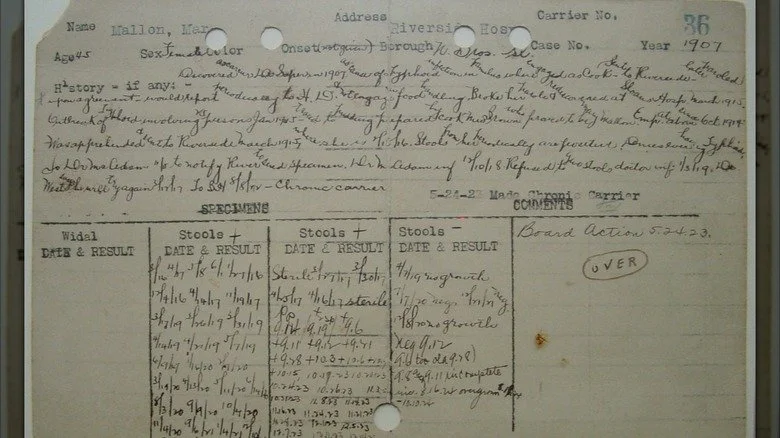 Rapport médical sur les échantillons de selles de Mary Mallon