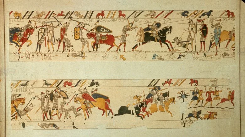 Part of the Bayeux Tapestry avec la mort du roi Harold II