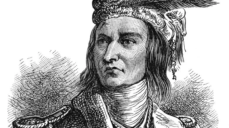Gravure de Tecumseh avec un chapeau à plumes