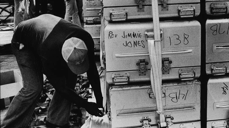 Jonestown coffins are strapped in place