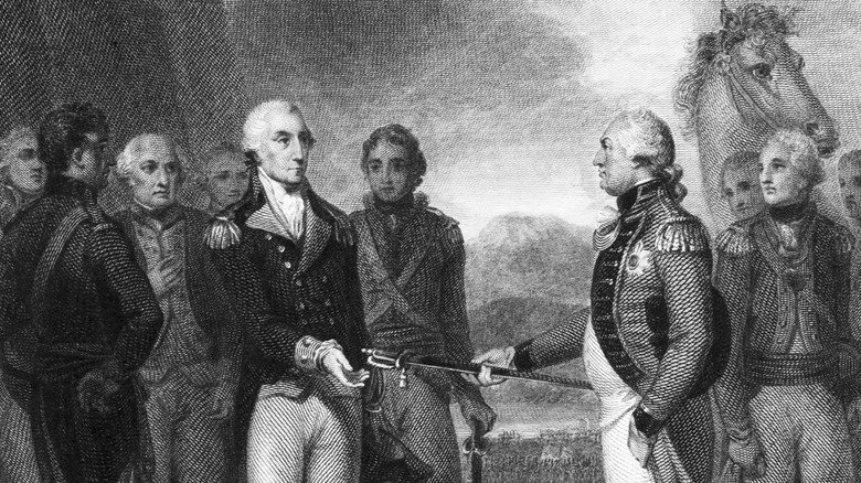 Cornwallis remettant son épée à Washington