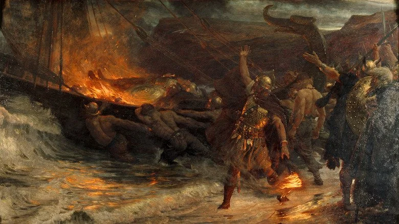 peinture d'un funéraire viking imaginé
