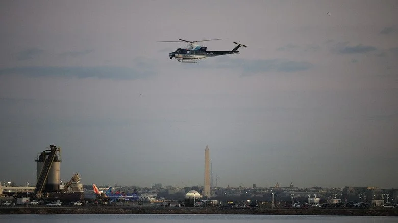 Emergency helicopter flying above crash