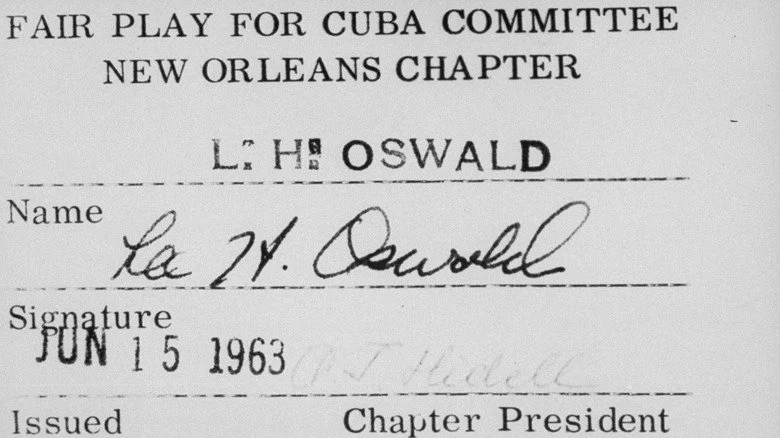 Carte de membre de Lee Harvey Oswald pour une société pro-Cuba