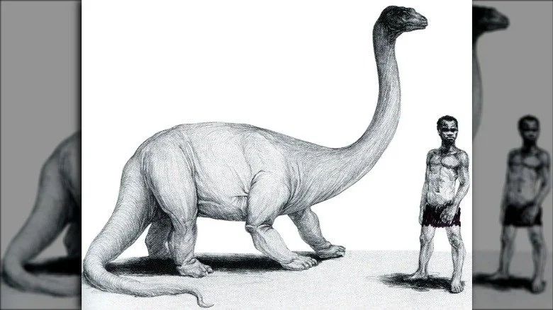 the Mokele-mbembe next to a man