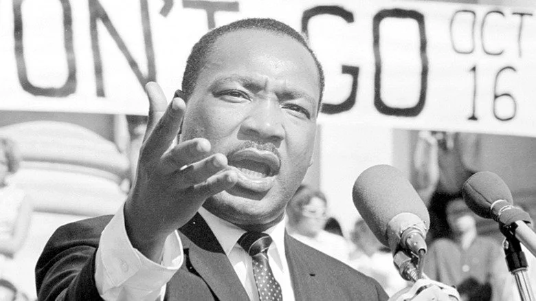 Martin Luther King Jr. delivering speech to Berkeley, California crowd, 1967