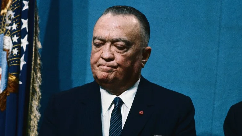 J. Edgar Hoover listening to LBJ speech, around 1966