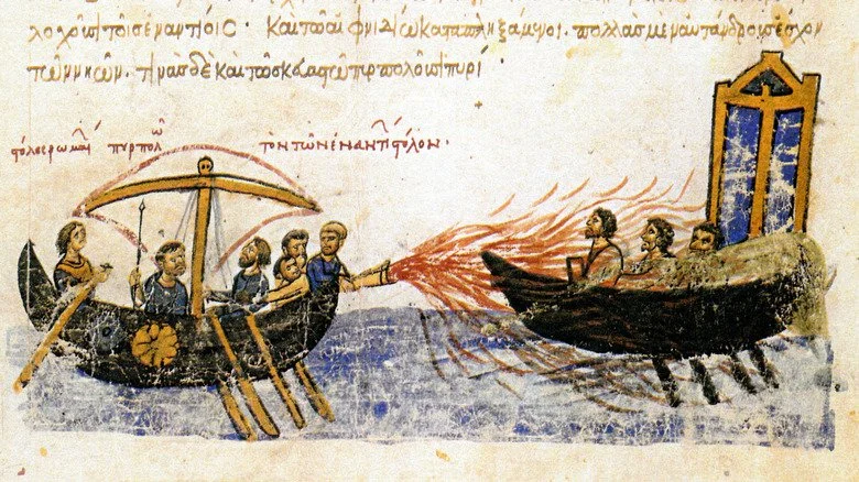 feu grec dans un manuscrit enluminé