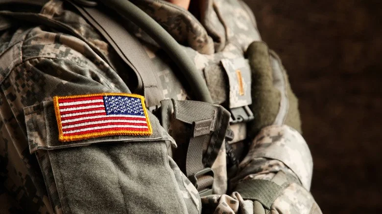 Army uniform American flag close-up