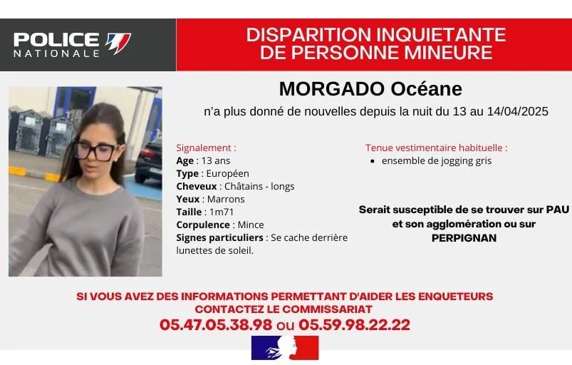 Appel à témoins : Disparition inquiétante d'Océane, 13 ans