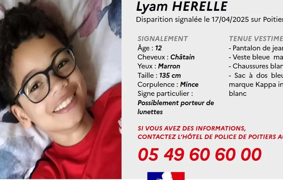 Lyam, 12 ans, retrouvé sain et sauf après sa disparition à Poitiers