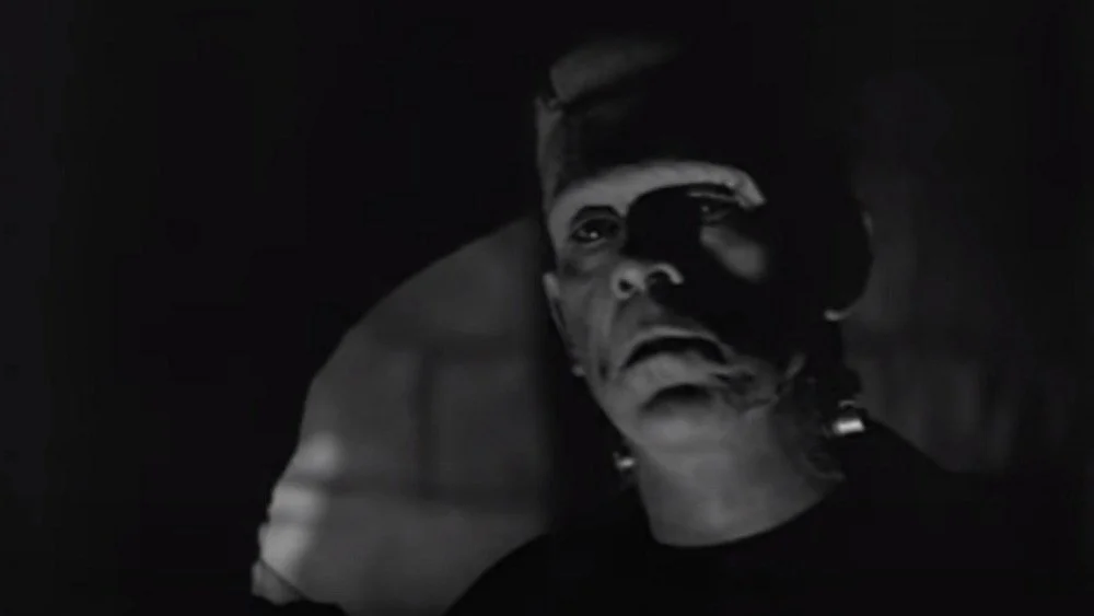 Boris Karloff en monstre avec une expression sérieuse