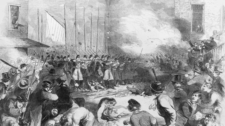 6th Massachusetts Infantry regiment combattant avec des habitants de Baltimore le 19 avril 1861