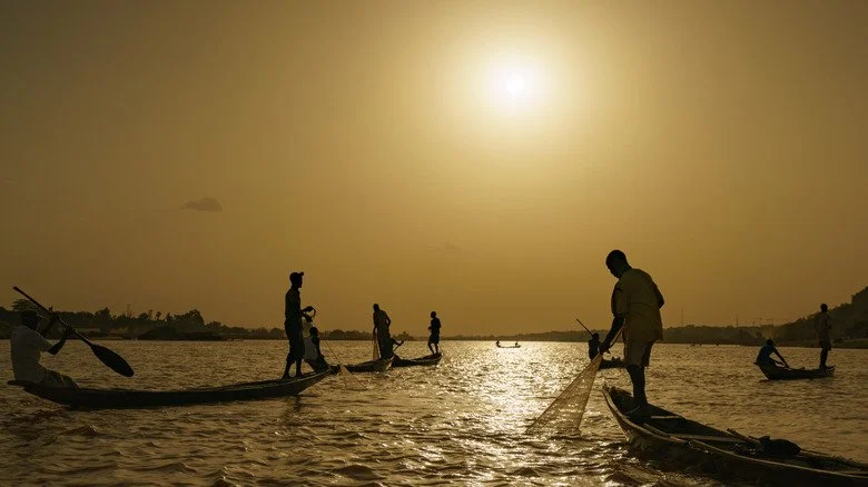 Fleuve Niger, barques de pêcheur