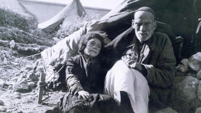 Réfugiés palestiniens Nakba, un vieil homme et un enfant