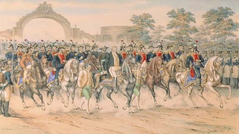 Peinture de la fin de la guerre mexicaine avec des personnes à cheval