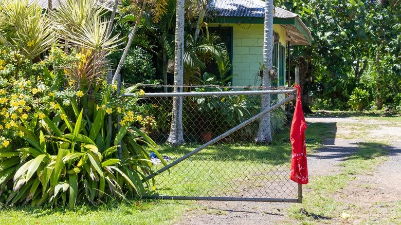 drapeau rouge devant une maison à Apia, Samoa