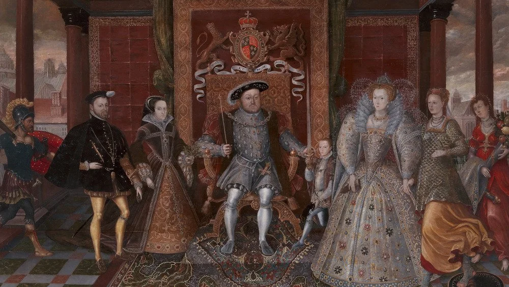 Portrait de la succession Tudor avec Henri VIII sur le trône